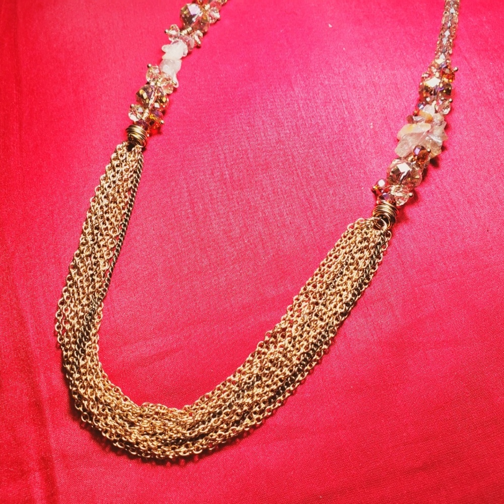 Gold multi chain necklace with beads